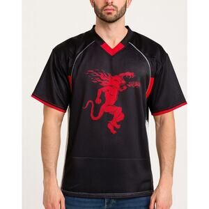 Men's Fireball Whiskey Football Jersey Number 66 Devil/demon red/black SZ XL